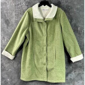 D & Co / Denim & Company Pea Green & White Fleece Jacket sz 1X (15698) NWOT
